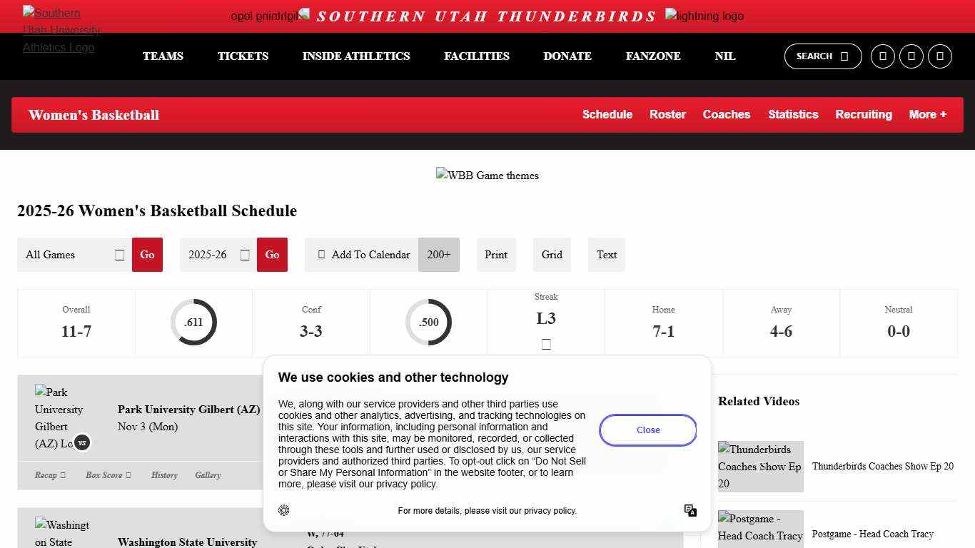 2025-26 Women's Basketball Schedule - Southern Utah University Athletics